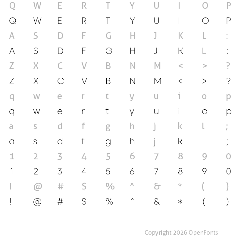 Character Map of Caros ExtraLight