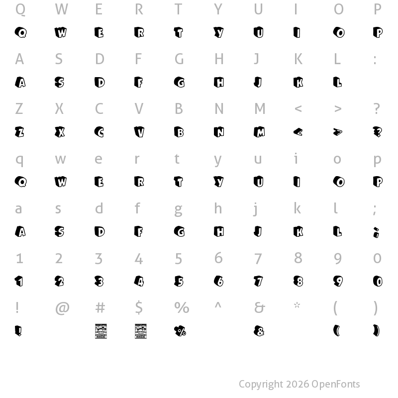 Character Map of Cartoon Queen Regular