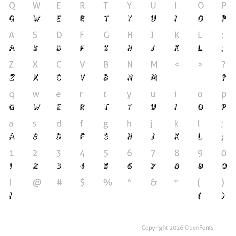 Character Map of Cartoonish Italic