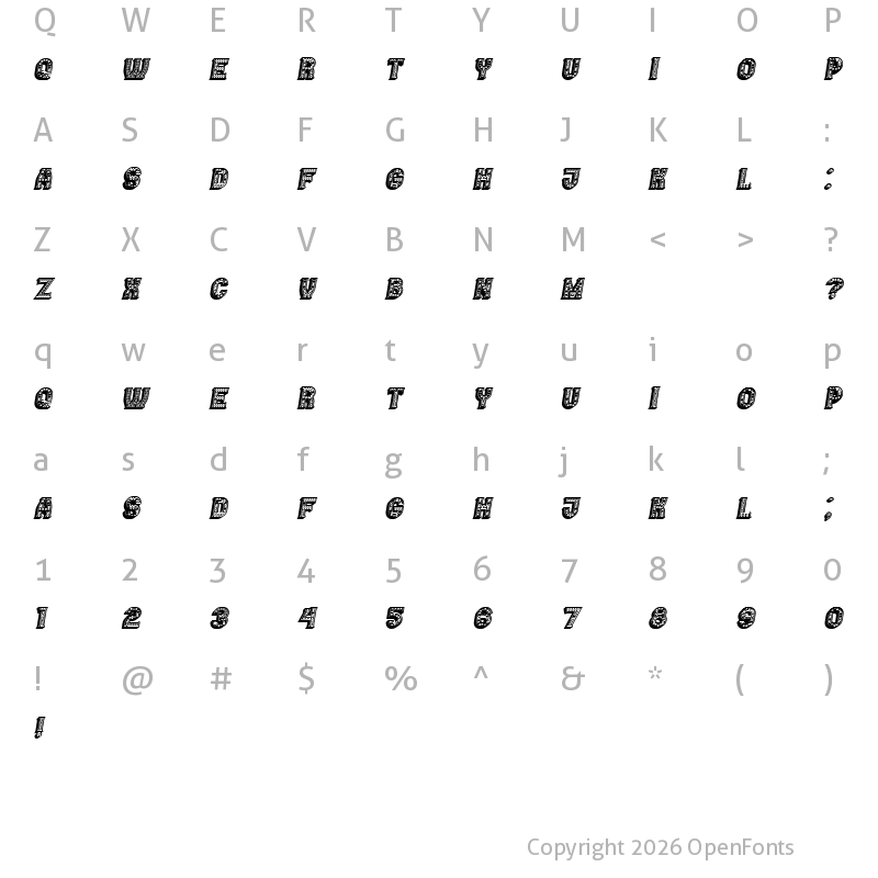 Character Map of Casino 3D Filled Marquee Italic