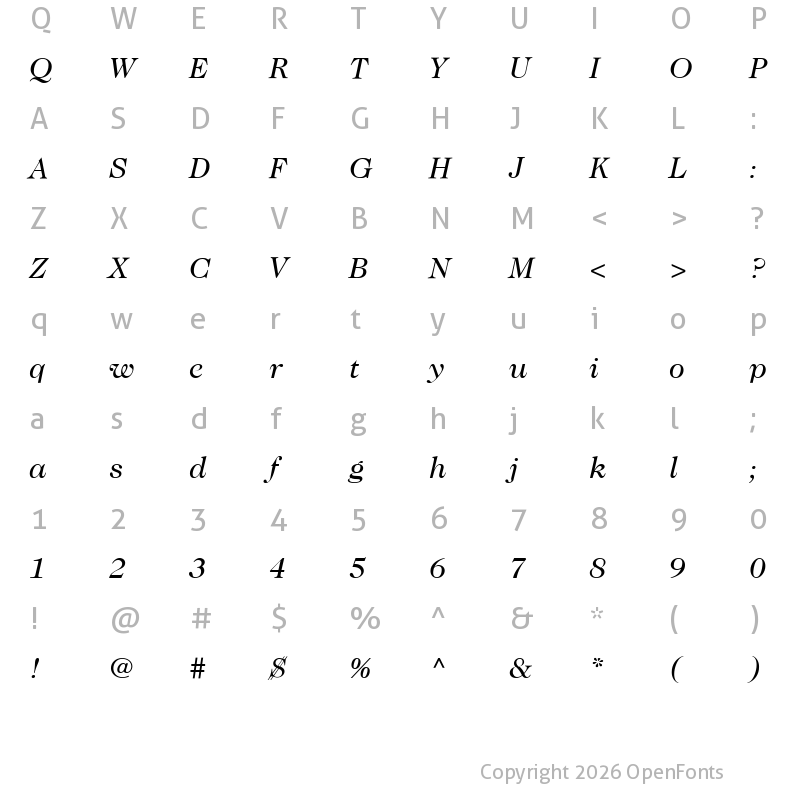 Character Map of Caslon 224 LT Book Italic