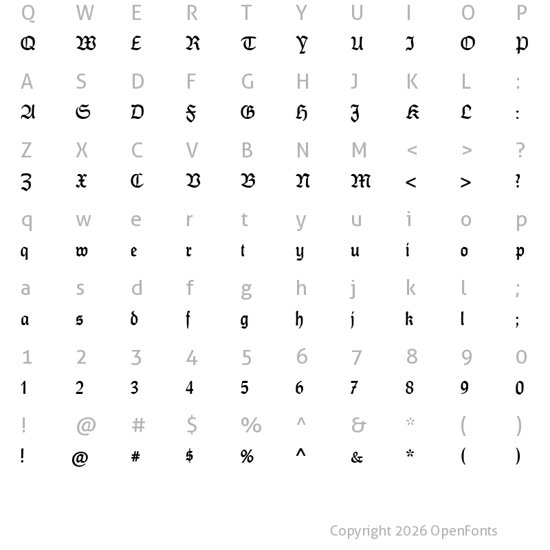Character Map of CAT FrankenDeutsch Regular