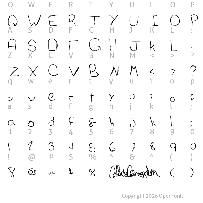 Character Map of Cat's Awesomely Awesome Font Regular