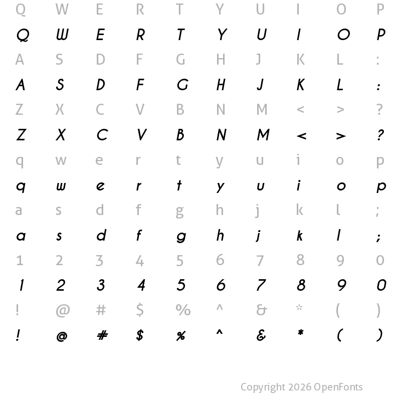 Character Map of Caviar Dreams Bold Italic