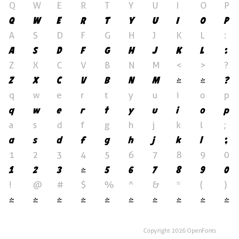 Character Map of CCHeroSandwichPro ExtraBold Italic Italic