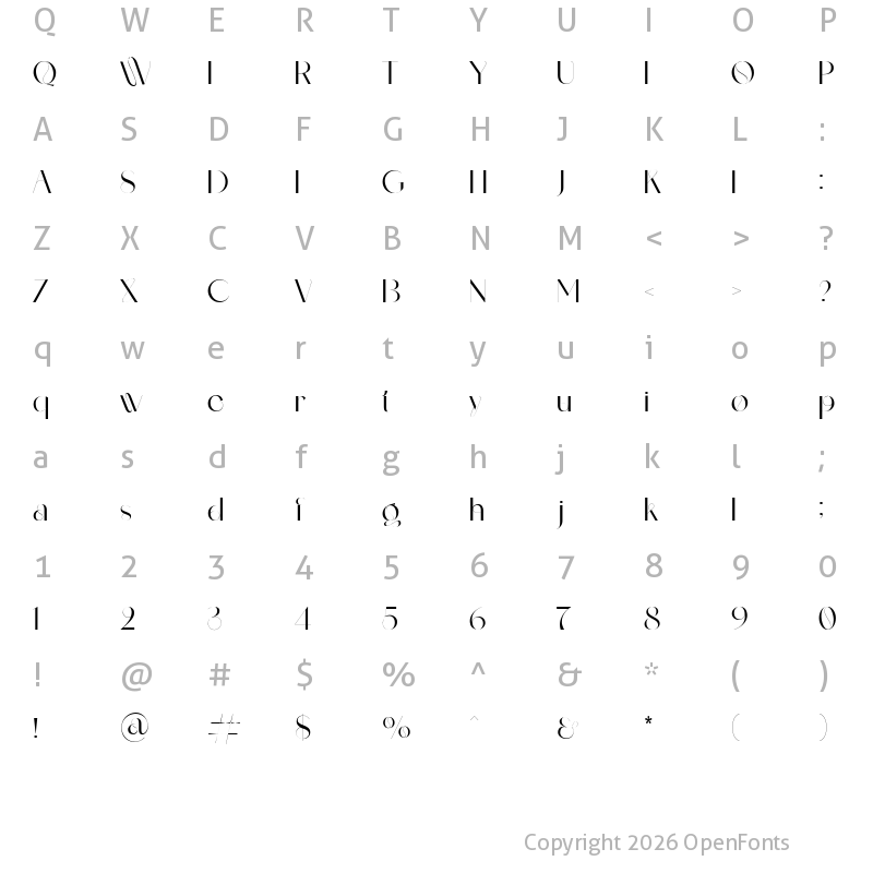 Character Map of celattin font Regular