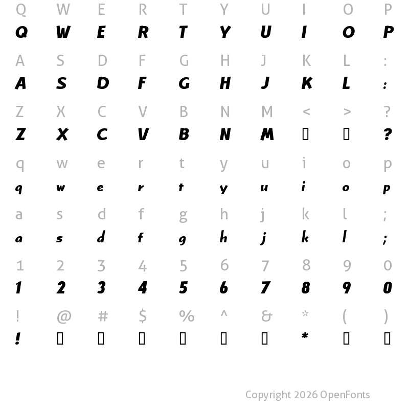 Character Map of Celboexbold Regular