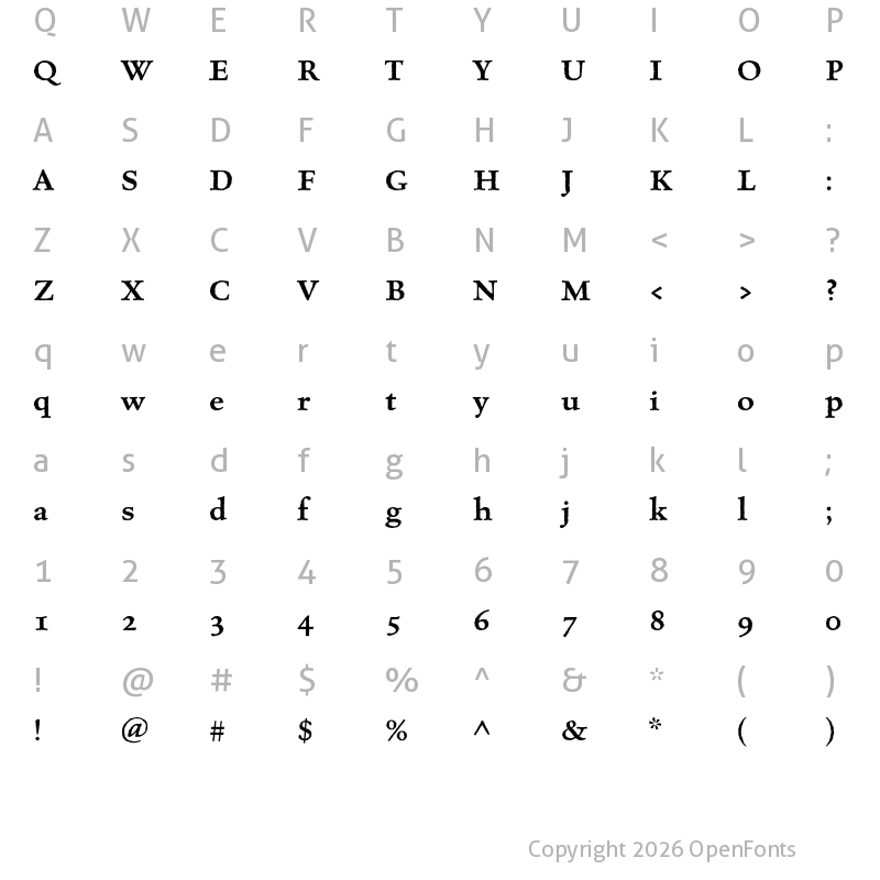 Character Map of Celestia Antiqua MVB Semibold