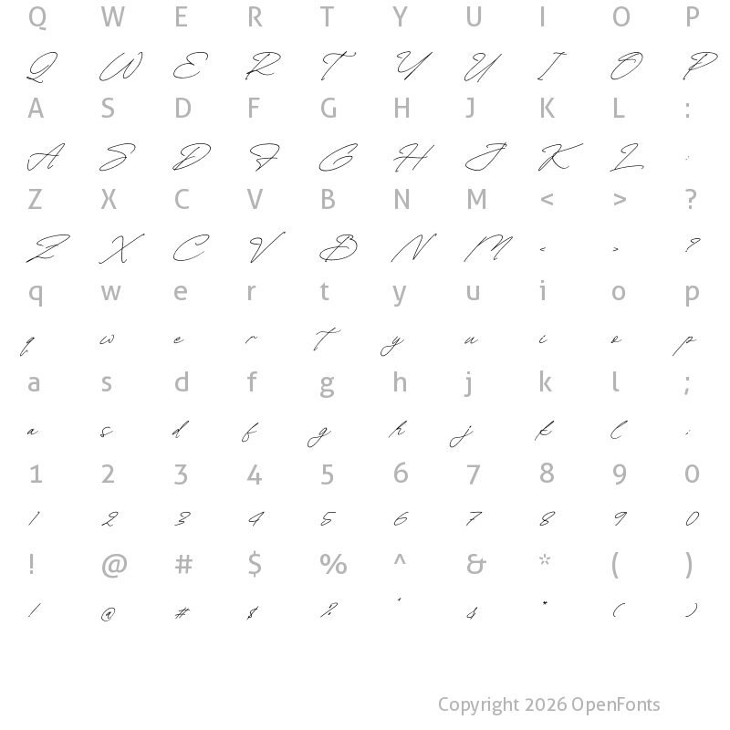 Character Map of Celestial Heavenly Script Italic