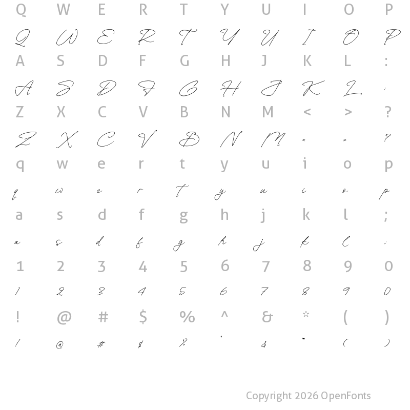 Character Map of Celestial Heavenly Script Regular
