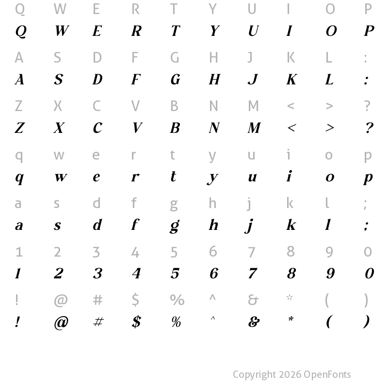 Character Map of Celestial Heavenly Serif Italic