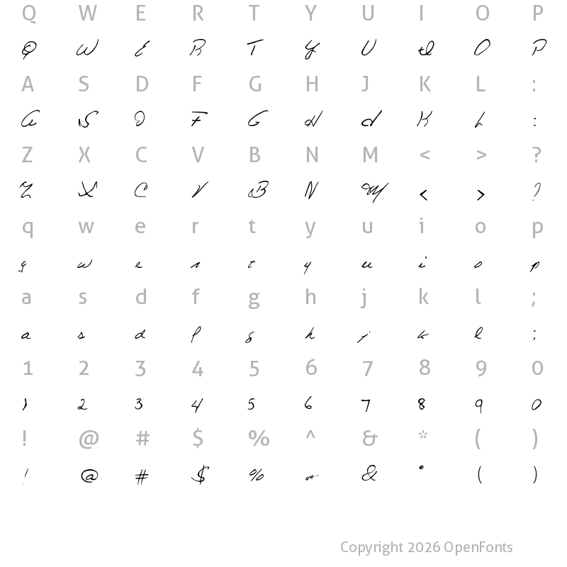 Character Map of Celine Dion Handwriting Regular