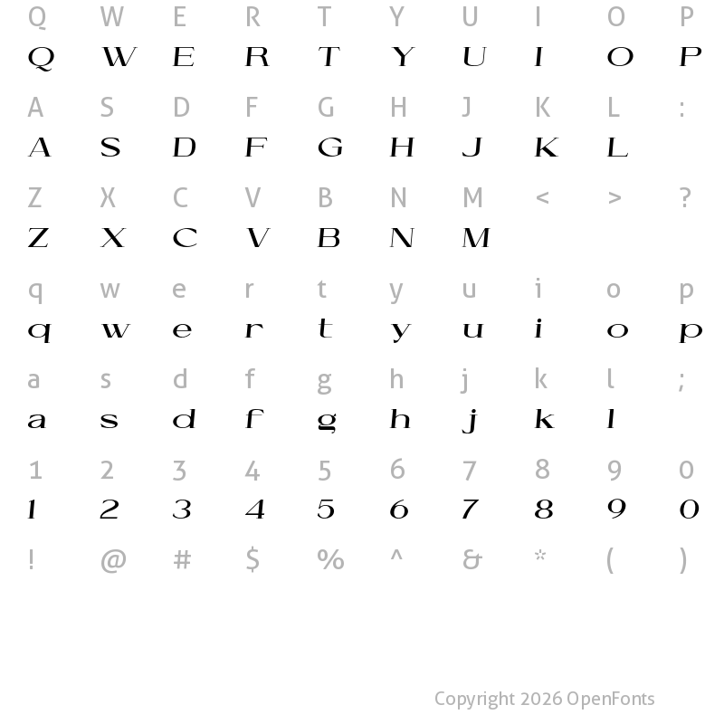 Character Map of Cellofy Extra Bold Expanded Italic