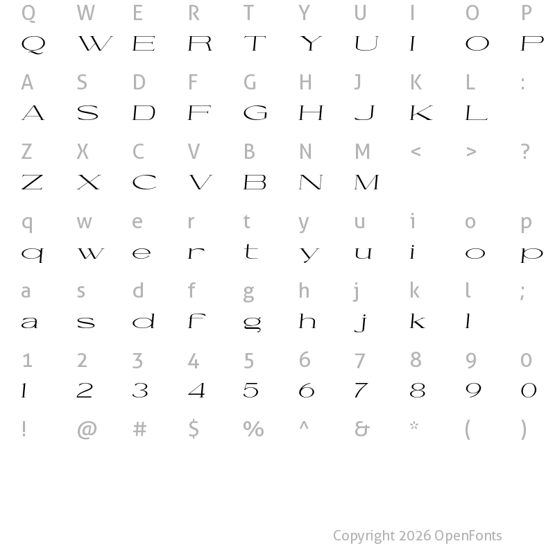 Character Map of Cellofy Light Extra Expanded Italic