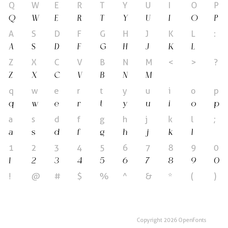 Character Map of Cellofy Light Italic