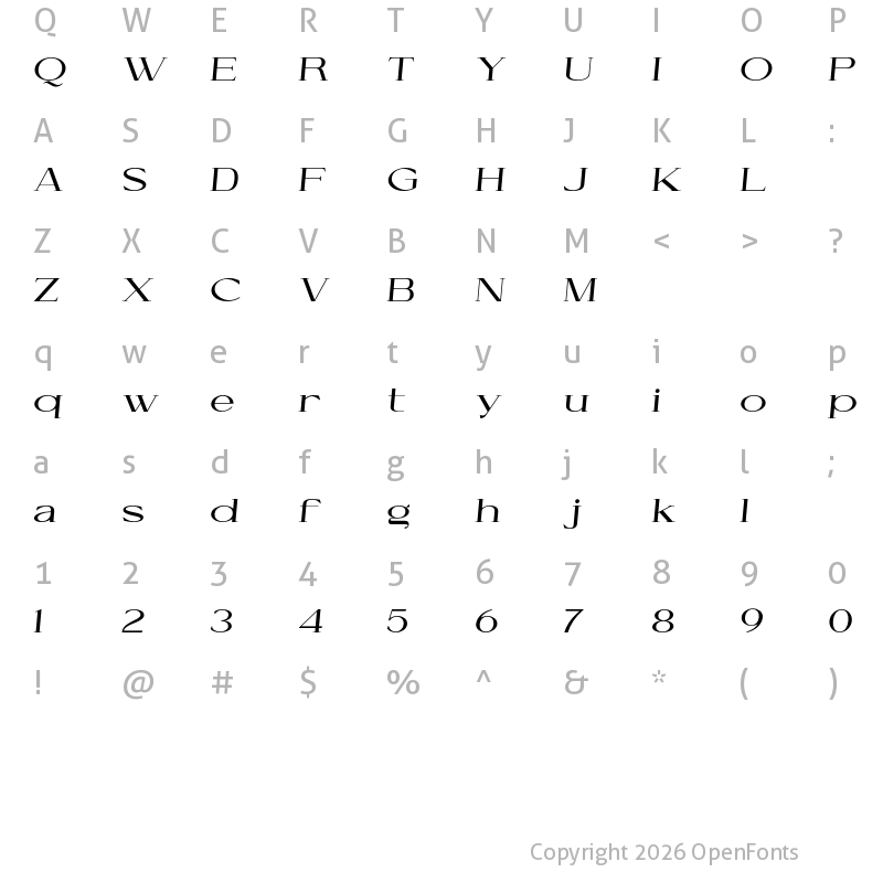 Character Map of Cellofy Semi Bold Expanded Italic