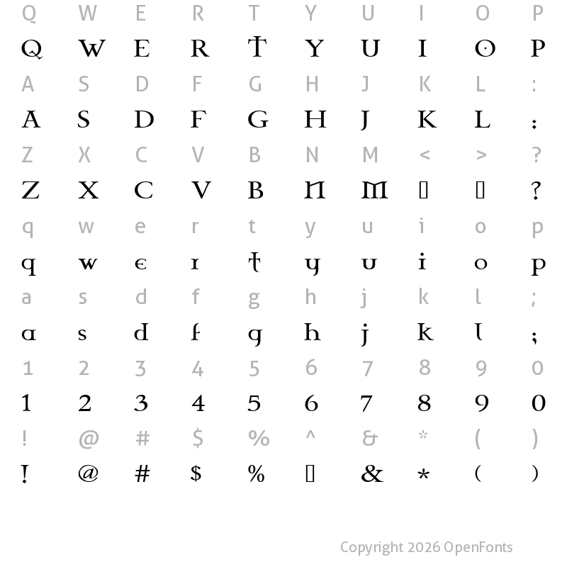 Character Map of Celtic Garamond the 2nd Regular
