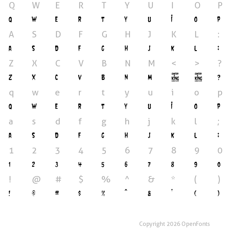 Character Map of Cemetery King Regular