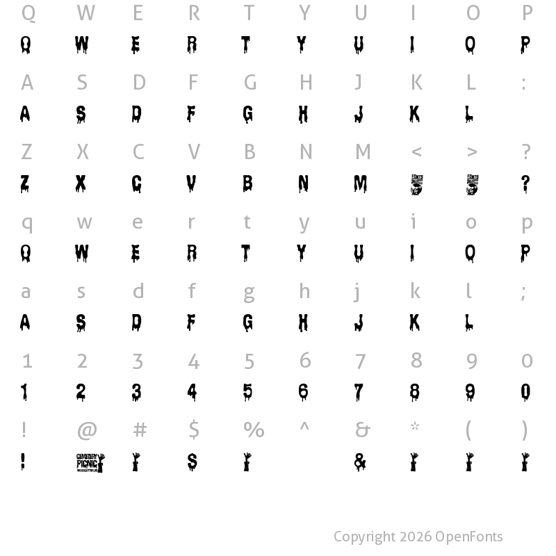 Character Map of Cemetery Picnic Regular