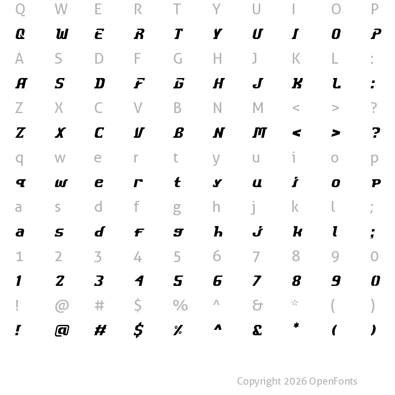 Character Map of Cempaka Italic Italic