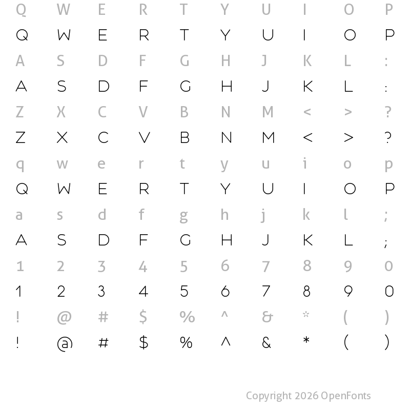 Character Map of CentralW01-Light Regular
