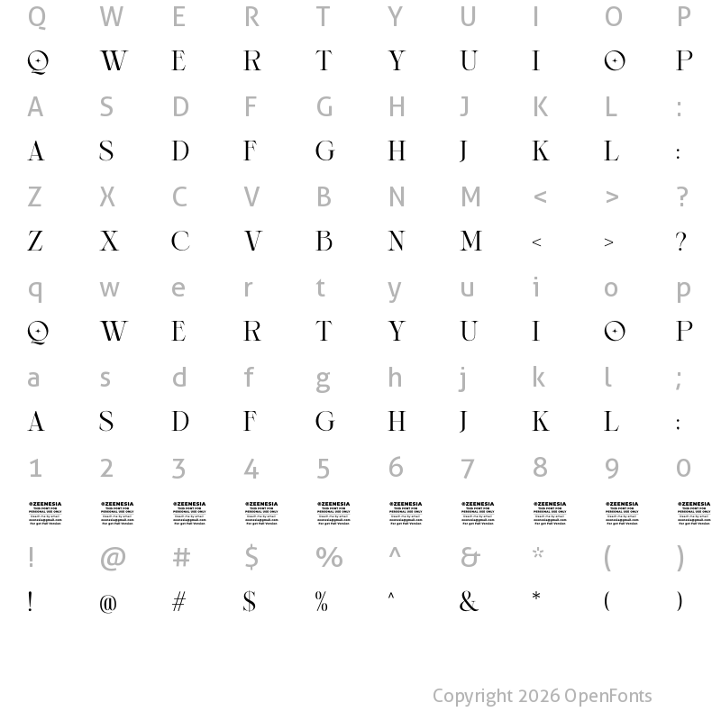 Character Map of Cerotta Personal Use Only Regular