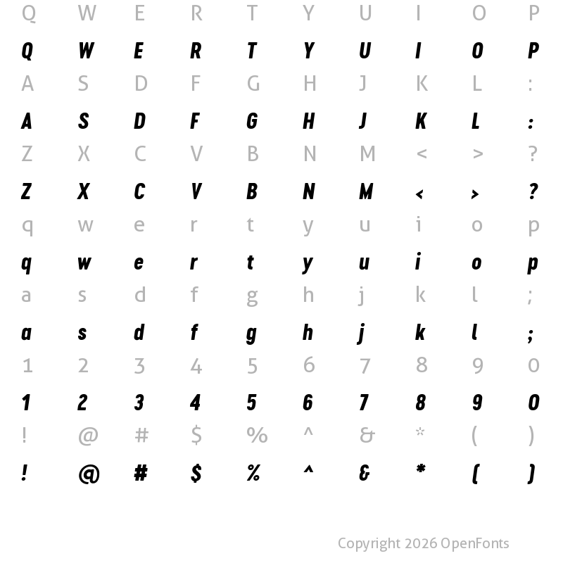 Character Map of Cervo Neue W05 Neue ExtraBold Italic