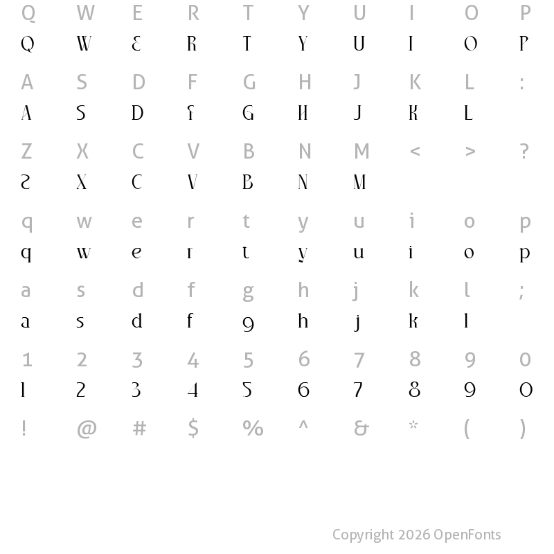 Character Map of Chadenia Regular