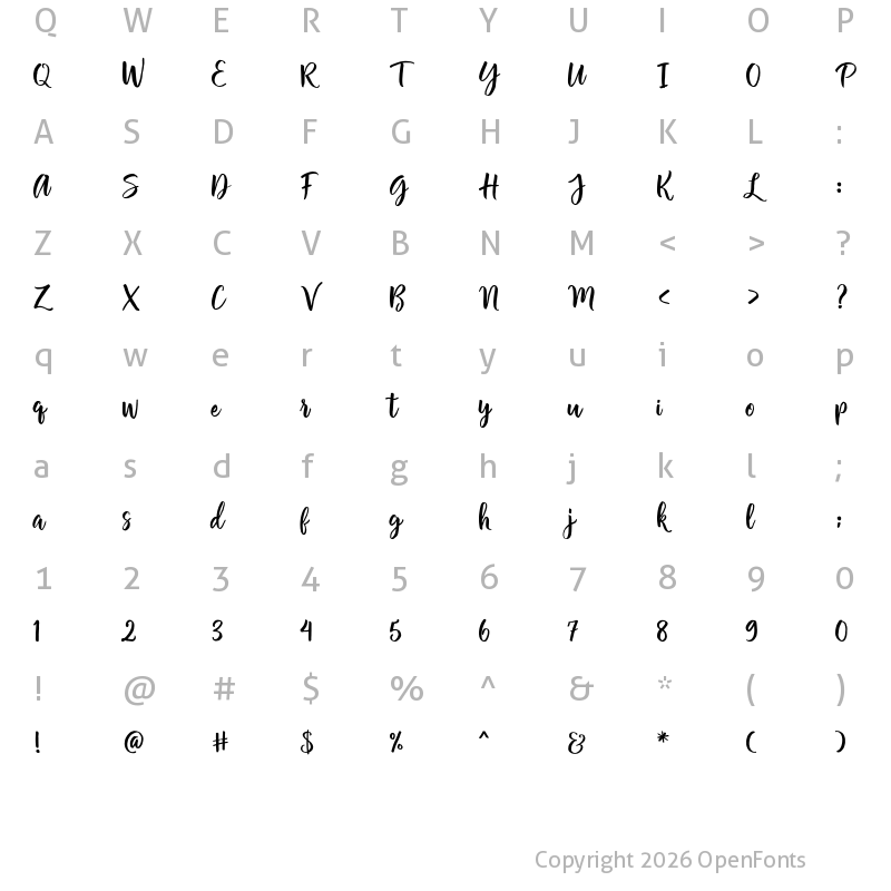 Character Map of Chamelia Script Regular