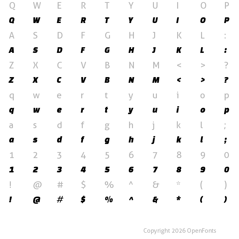 Character Map of Changa One Italic