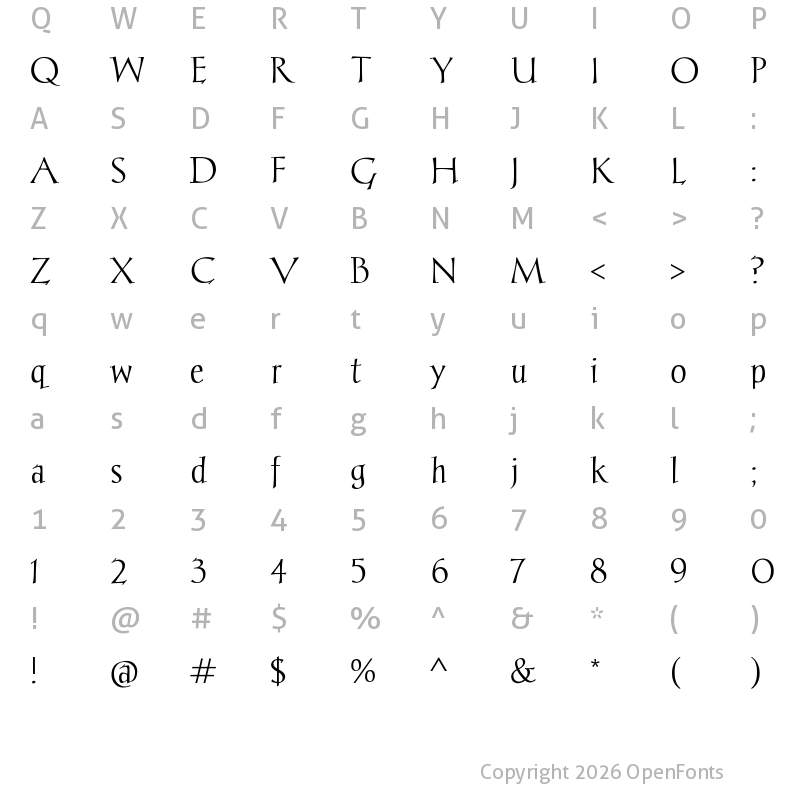 Character Map of Chantelli Antiqua Regular