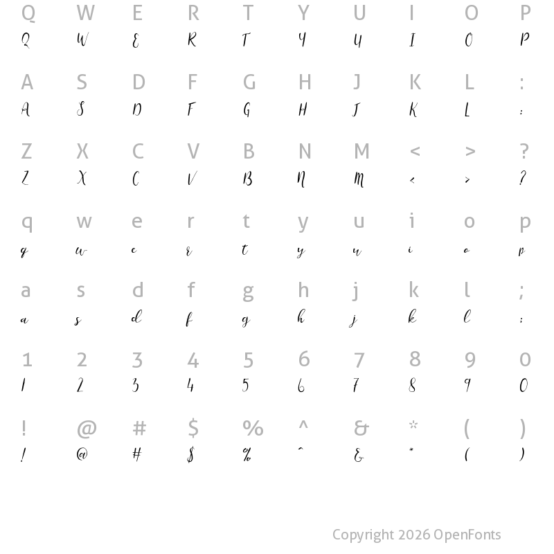 Character Map of Charissa Script Regular