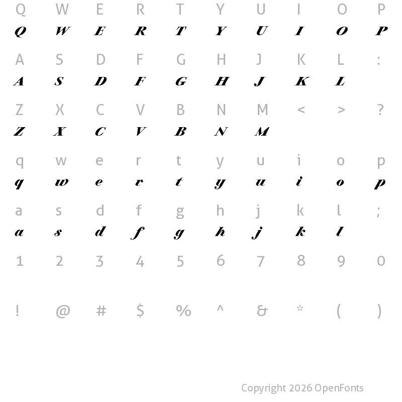 Character Map of Charpentier Classicistique Reduced Bold Italic