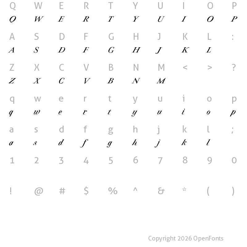 Character Map of Charpentier Classicistique Reduced Italic