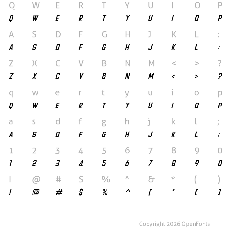 Character Map of Cheapsman Free Slant Regular