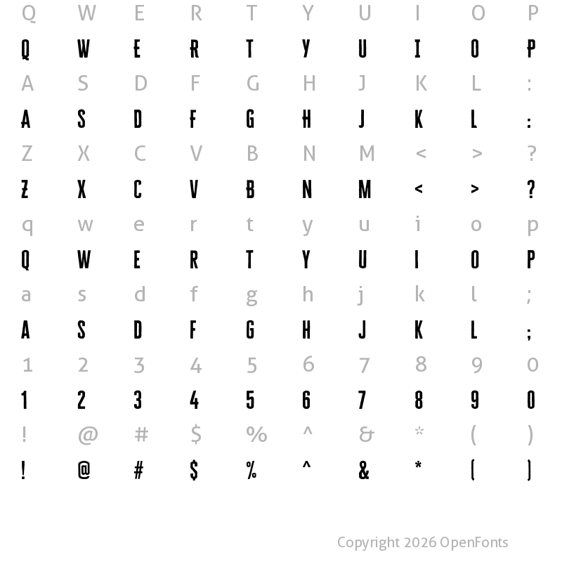 Character Map of Cheddar Gothic Sans Regular