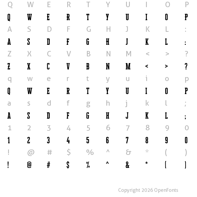 Character Map of Cheddar Gothic Slab Regular