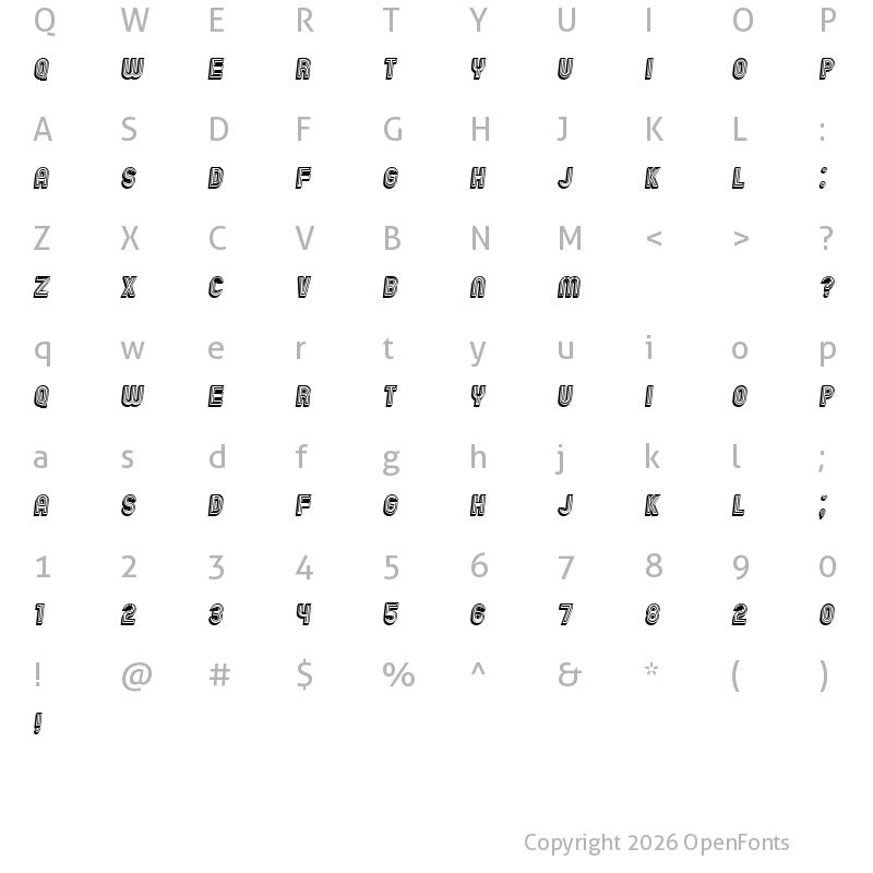 Character Map of Chicago Bright Neon 3D Italic