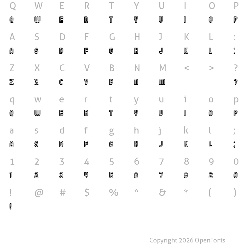 Character Map of Chicago Bright Neon 3D Regular