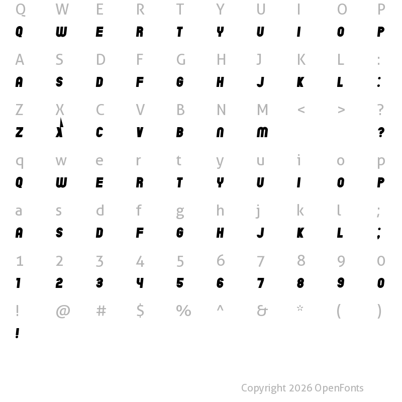 Character Map of Chicago Flat Italic