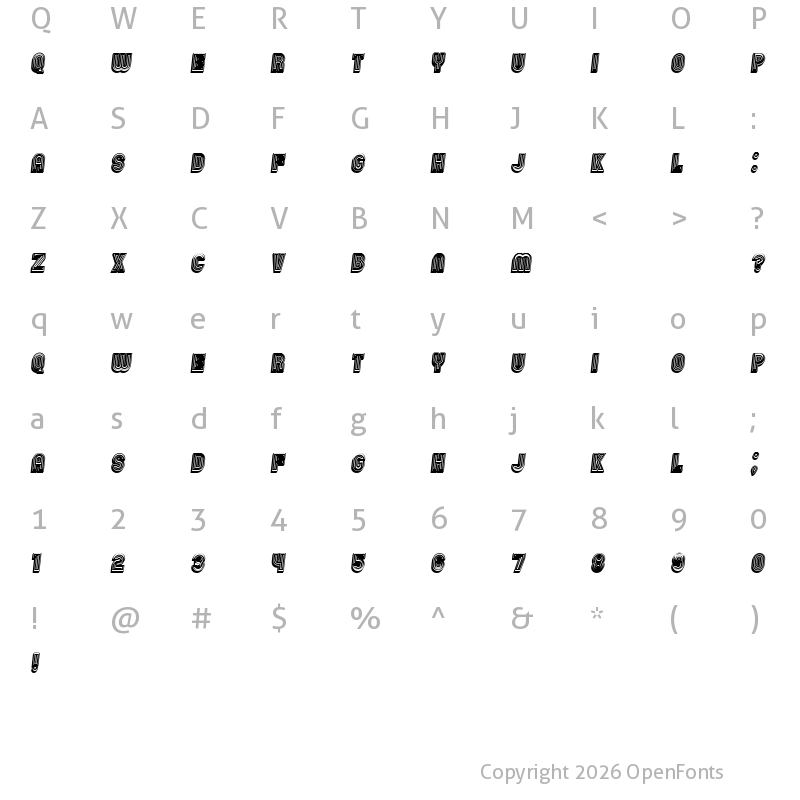 Character Map of Chicago Neon 3D Italic