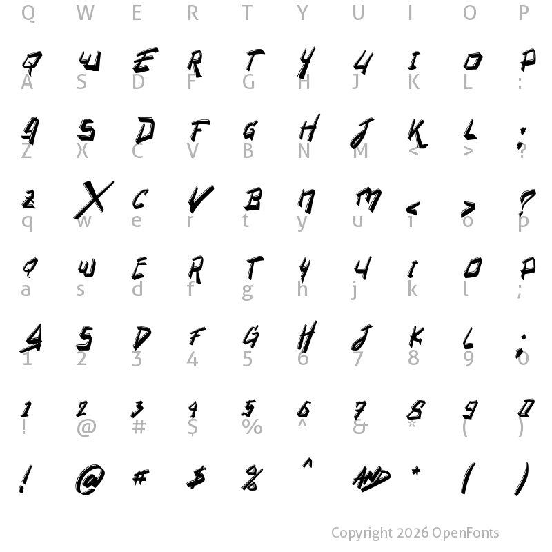 Character Map of Chicago Rockers Italic