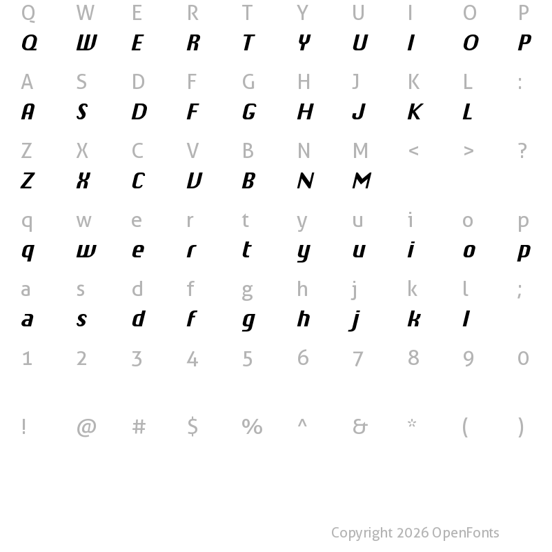 Character Map of Chiq Reduced Bold Italic