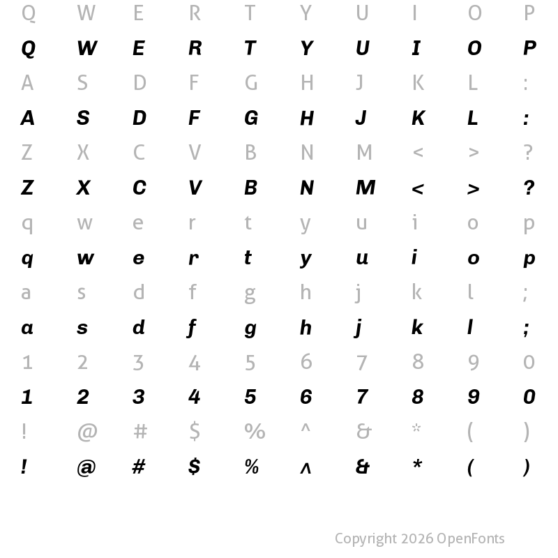 Character Map of Chivo Bold Italic