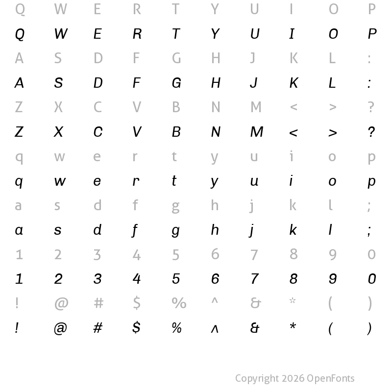 Character Map of Chivo Italic