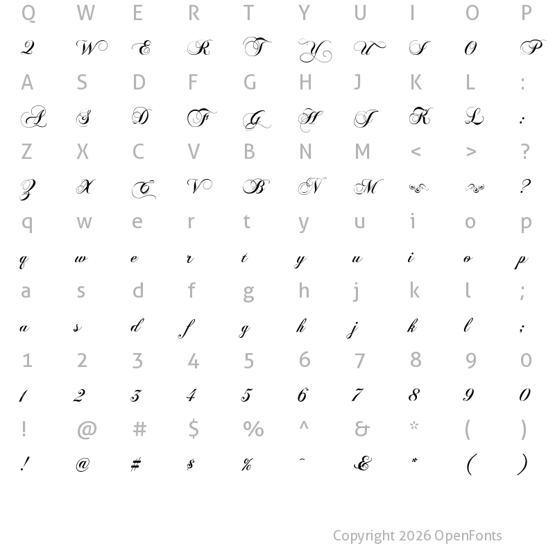 Character Map of Chopin Script Regular
