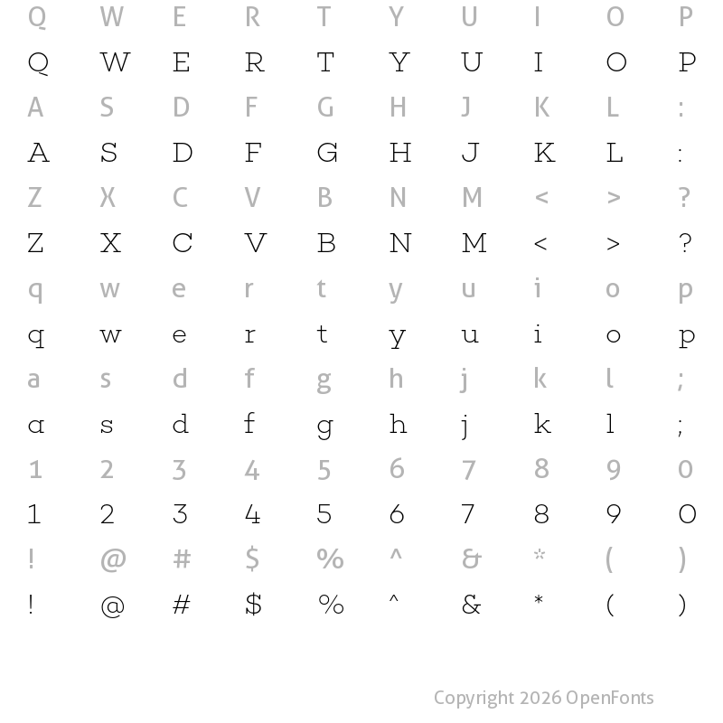 Character Map of Choplin ExtraLight