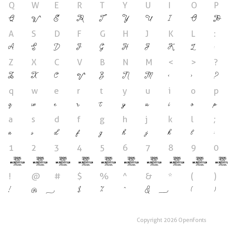Character Map of Chottlen Script PERSONAL USE Regular