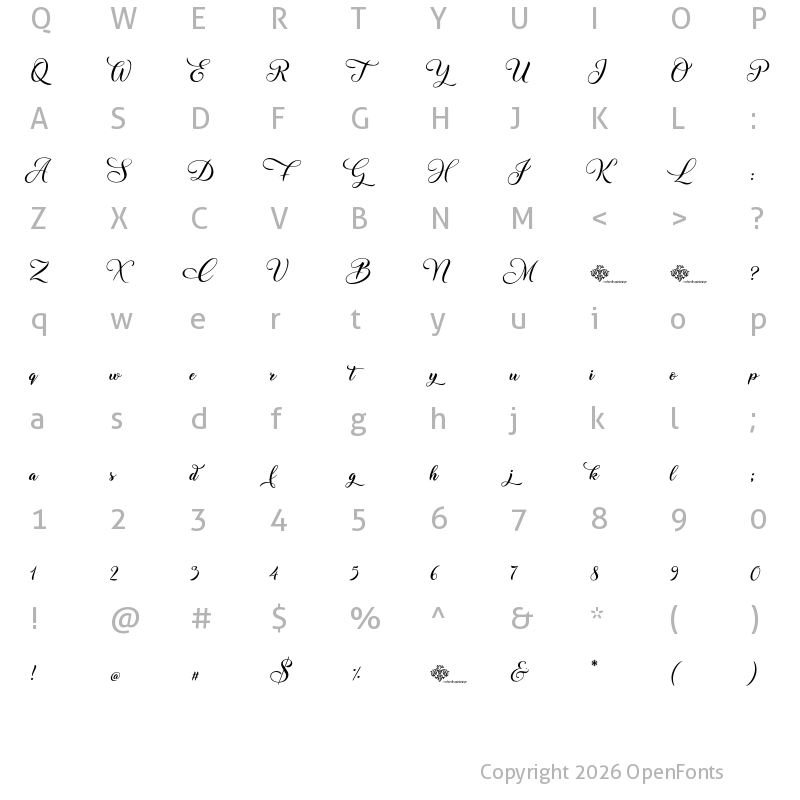 Character Map of Christmas Wish Calligraphy