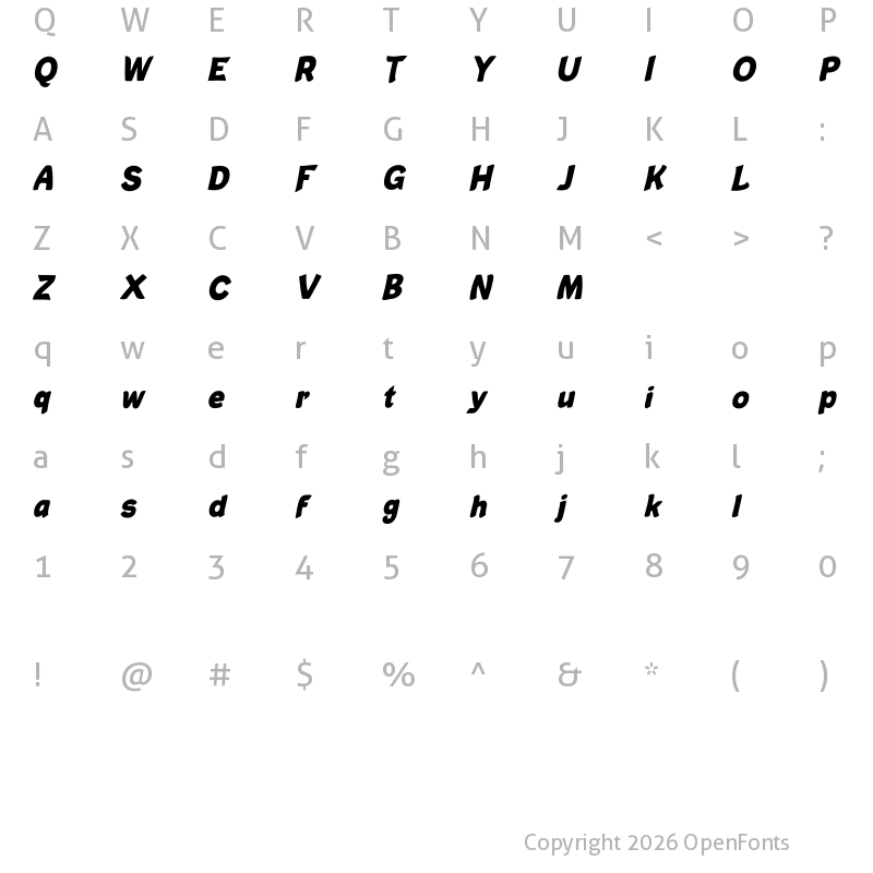 Character Map of Christopher Done Italic Christopher Done Italic